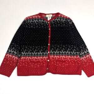 Vtg Tally-Ho Cardigan Sweater Sz XL Red Black Nordic Folk Christmas Holiday